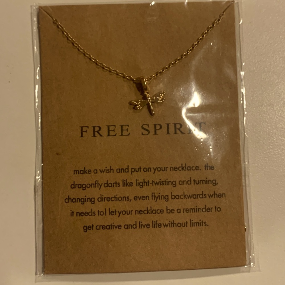 Gold dragonfly necklace new in package